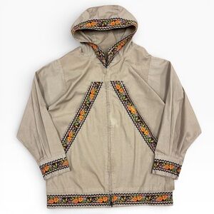 Vintage Laura Wright Alaskan Party Wearable Art Summer Parka Tan Khaki Floral